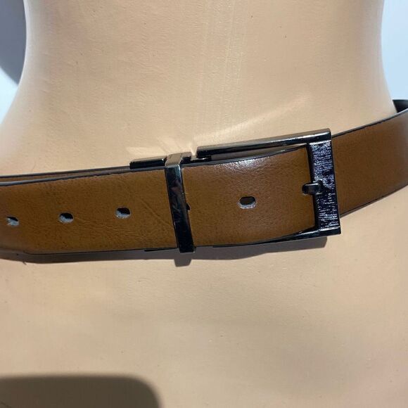 Perry Ellis Men's Black Faux Leather Silver Prong Buckle Single Strap Belt 34/85 - Picture 15 of 16